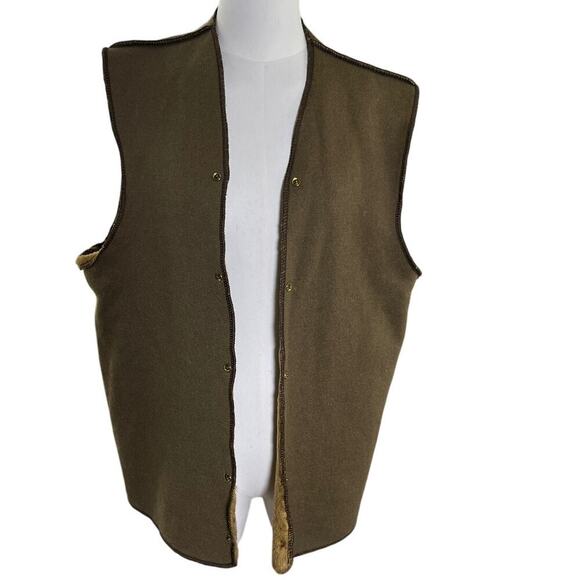 Barbour Brown Wool Blend Fleece Lined Vest  Front Utility Hunting  M England - Picture 1 of 9